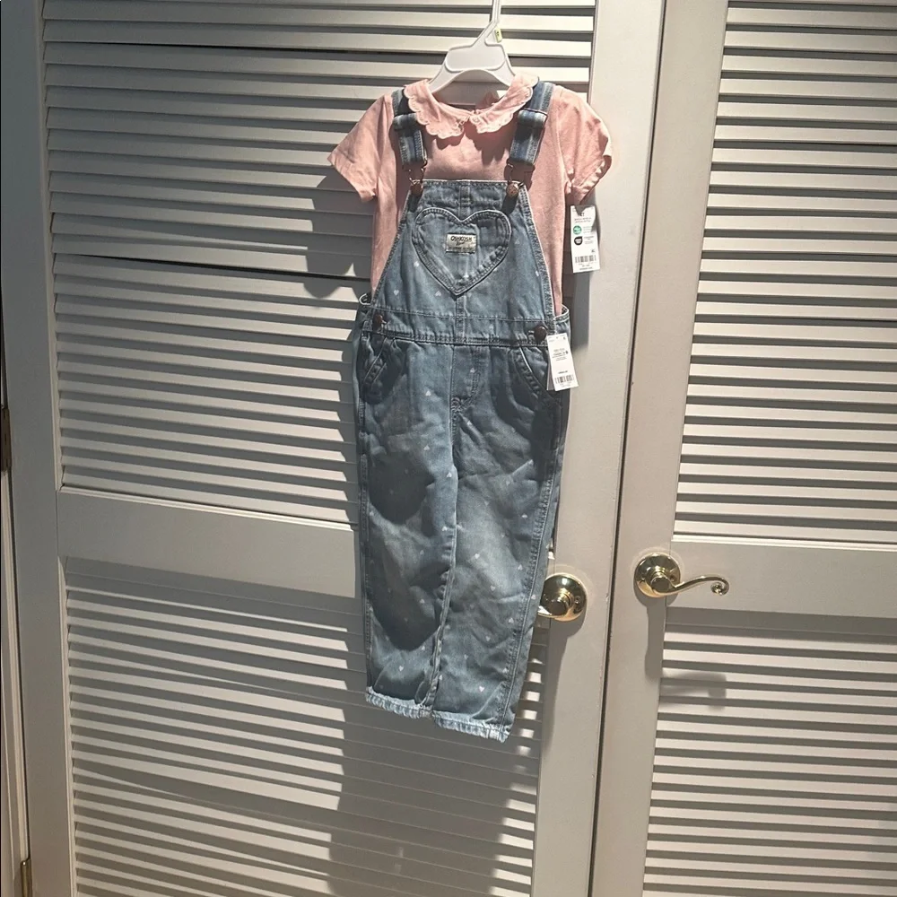 Denim overalls with pink hearts. OshKosh B'gosh 4T
